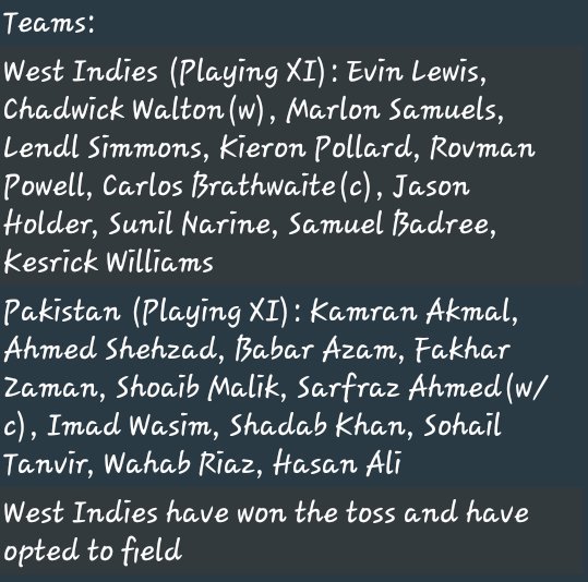 talibjaan24's tweet photo. Pakistan batting first ... leading the 4 match series by 1-0 ... 2nd T20 .. #WIvPAK https://t.co/Cgikd85qAx