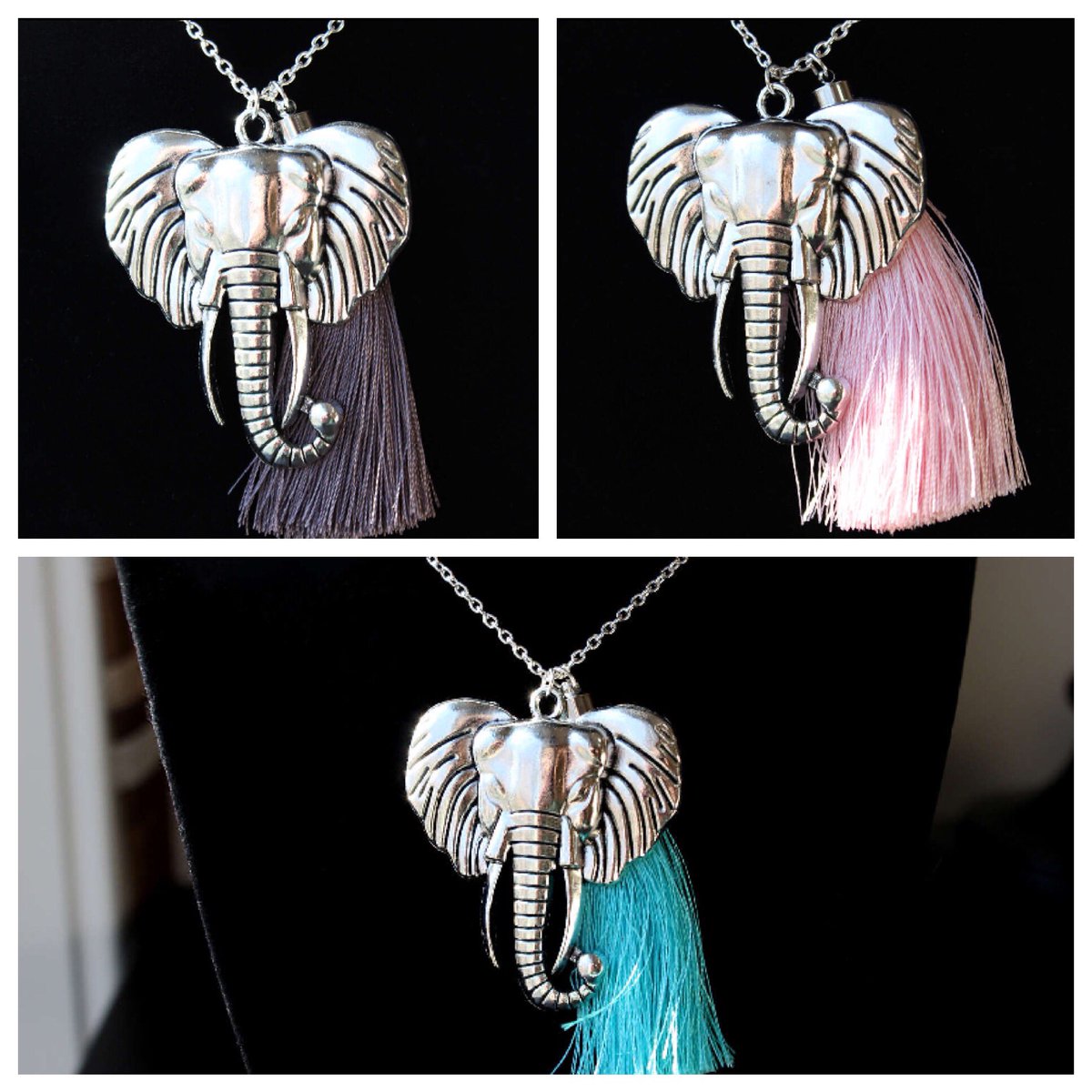 ellipsedesign1's tweet photo. New Elephant and Tassel Necklaces! Up on the etsy page now! Use coupon code: TWEET for 25% off! #elephantnecklace https://t.co/03JJ4nBLe5