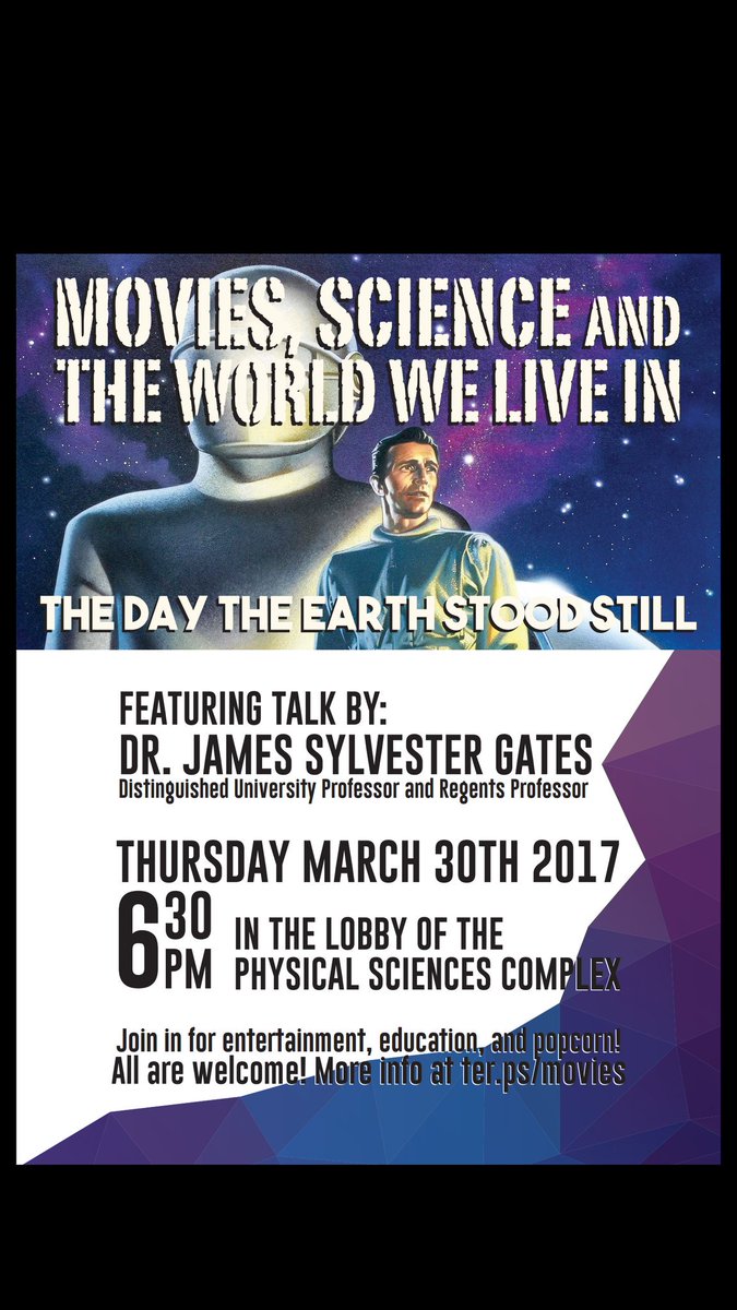 UMD_SPS's tweet photo. TONIGHT: The Day the Earth Stood Still
WITH: @Dr_JimGates 
PSC lobby, 6:30 pm https://t.co/qI2k3EVyO2