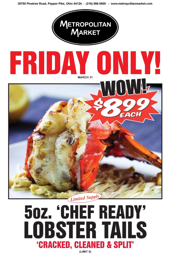 metromarket_cle's tweet photo. Tomorrow's special: 5oz Chef-Ready Lobster Tails https://t.co/QLVRrtbd8q