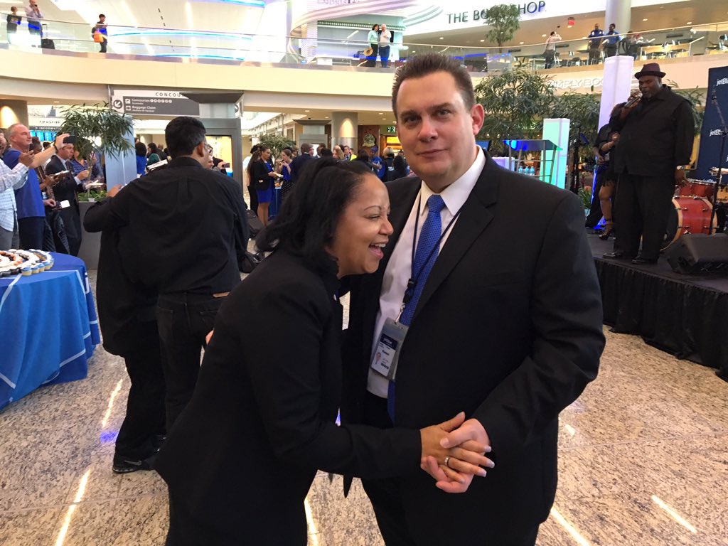 NStrissel's tweet photo. Enjoying the wonderful inaugural celebration @ATLairport today with our ATL GM Michelle Ager! @HelloJetBlue #JetBlueATL https://t.co/l8c3QpbTjF