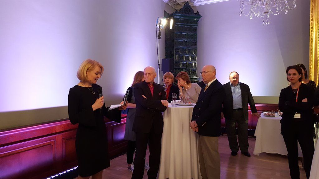 UKinLatvia's tweet photo. .@BBC reception before the BBC Global questions debate tomorrow. @bbcrussian correspondent in the Baltics addressing the audience https://t.co/aIx7vjB40d