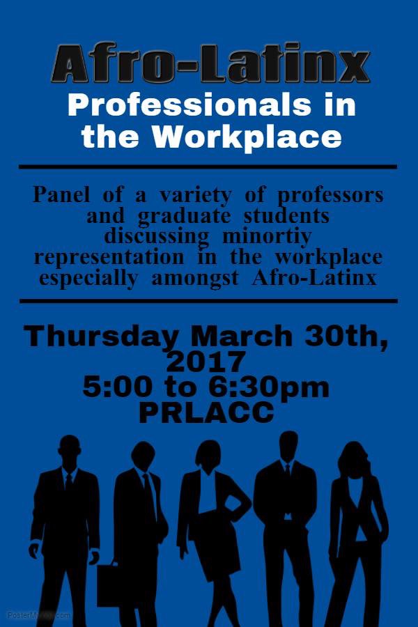 Join us tonight, 5pm at PRLACC to talk about Afro Latinx's in the workplace!