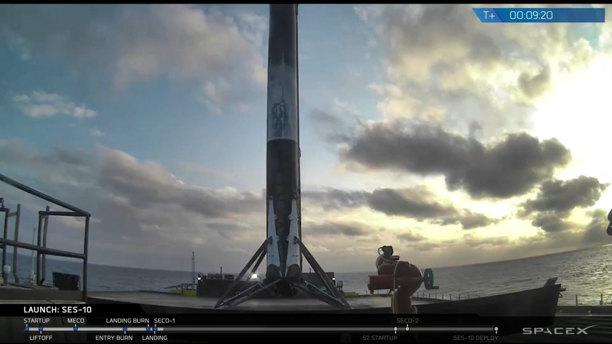 MickGinger0's tweet photo. It's beautiful. This is the 1st time I've seen something tht flew to space & landed on an automated droneship twice. #ElonsVision @elonmusk https://t.co/2mNMrmOxEd