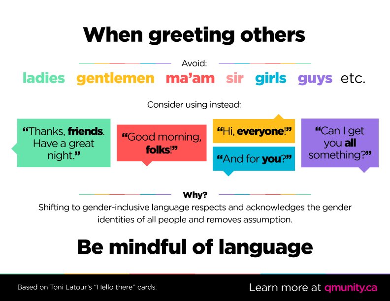 Gaohmee's tweet image. Handy guide for #gender inclusive language!
And before you freak out: You&apos;re changing words in your language all the time why not try these?