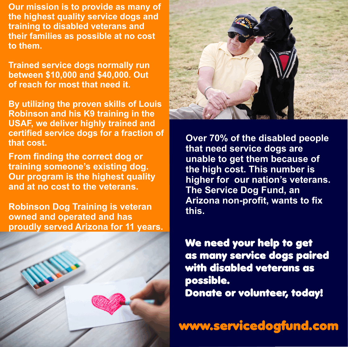 servicedogfundc's tweet photo. Spread the word and help disabled vets get service dogs @robinsondogtrng @LarryFitzgerald @TheEllenShow @Dbacks https://t.co/gSL6QeSx0o