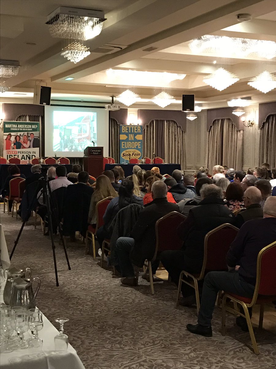 cllrawatters's tweet photo. Huge crowd at the No Border, No Barriers, No Brexit public meeting in the Carrickdale Hotel tonight #brexit #respecttheremain https://t.co/dosNC1ChYs