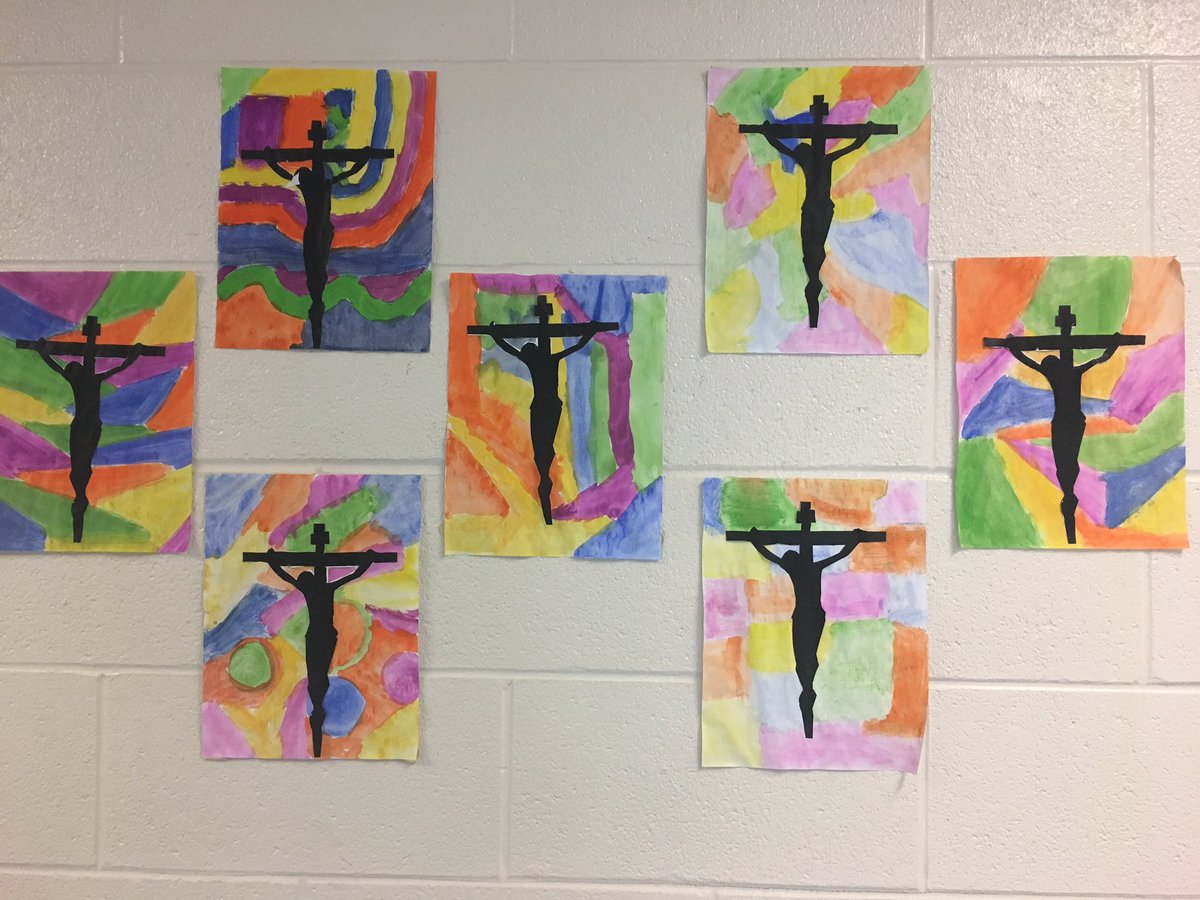 MmeMcIntosh's tweet photo. Nos oeuvres d'art! @StGertrudeMBC Grades 5&6 preparing for #Easter through #art #DPLent https://t.co/7lRaI5myni