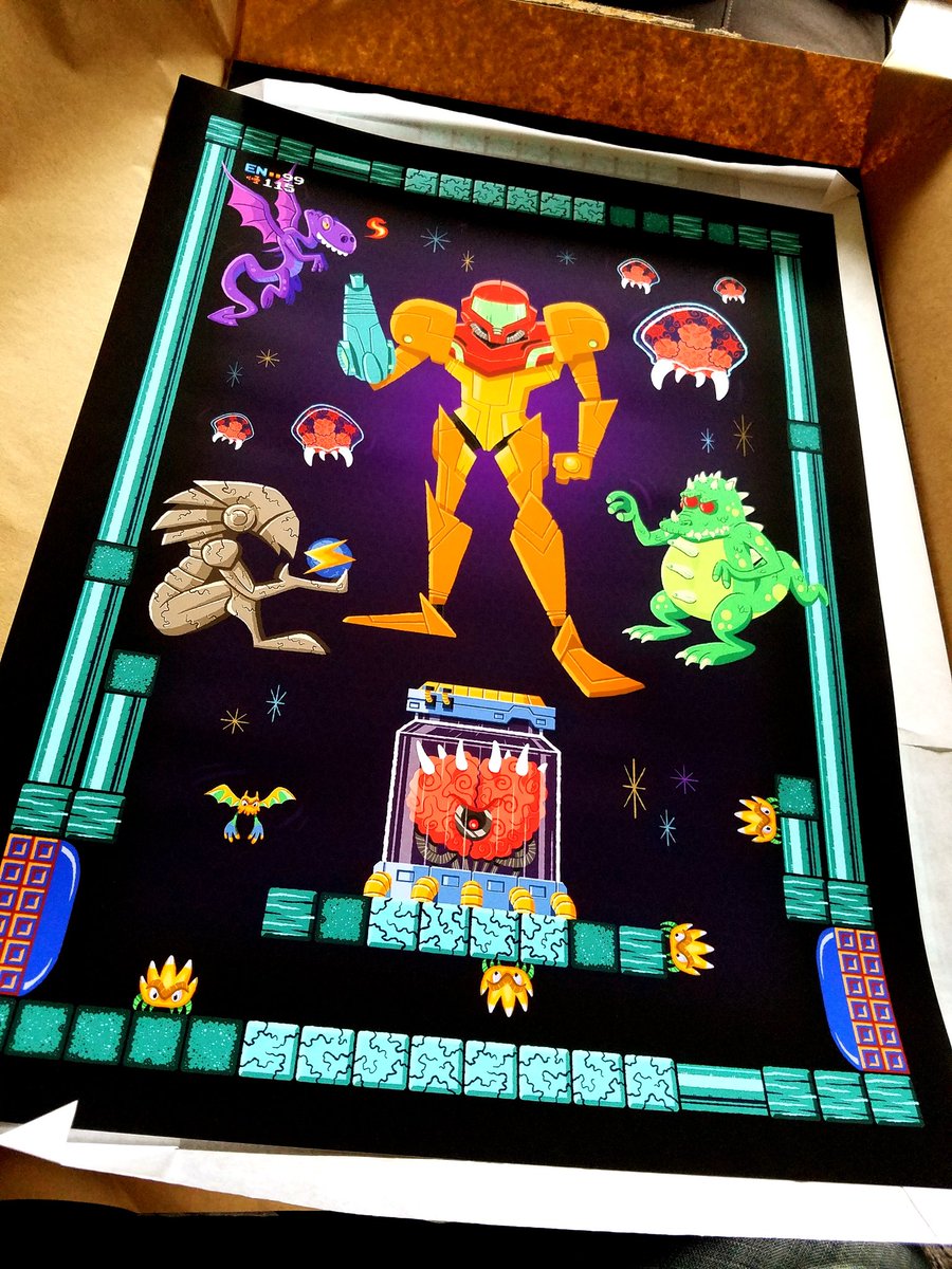 hasUnow's tweet photo. Metroid posters have arrived! As always, gorgeous prints courtesy of @GicleeToday. These will debut next weekend at @NostalgiaFstPHL. https://t.co/Sc10IdX3z7