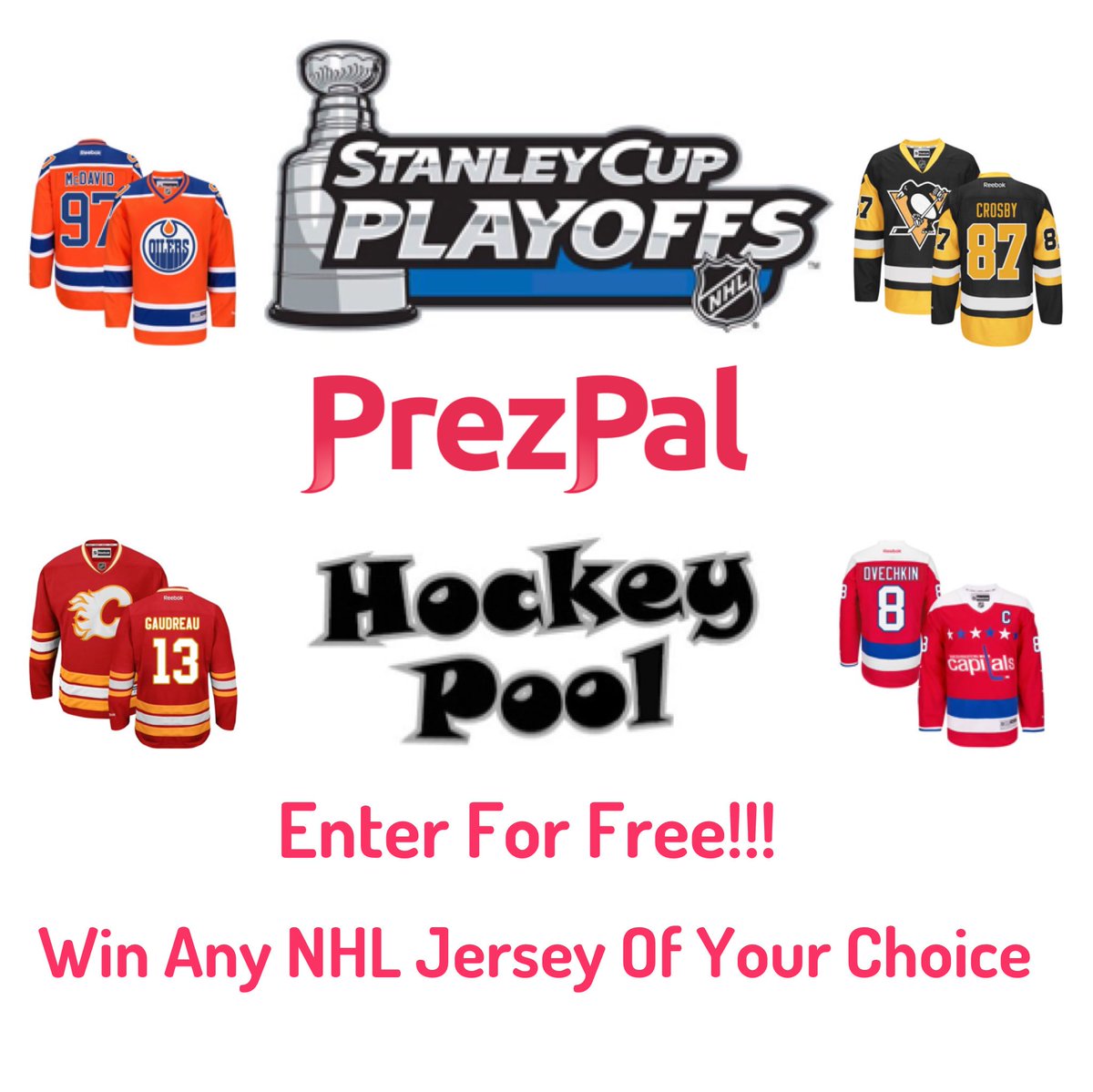 Prezpalapp's tweet photo. #NHL hockey playoff pool. Register for free today. Winner gets an NHL jersey of their choice. https://t.co/MPL95MJEE3 https://t.co/lww1NwAVTR