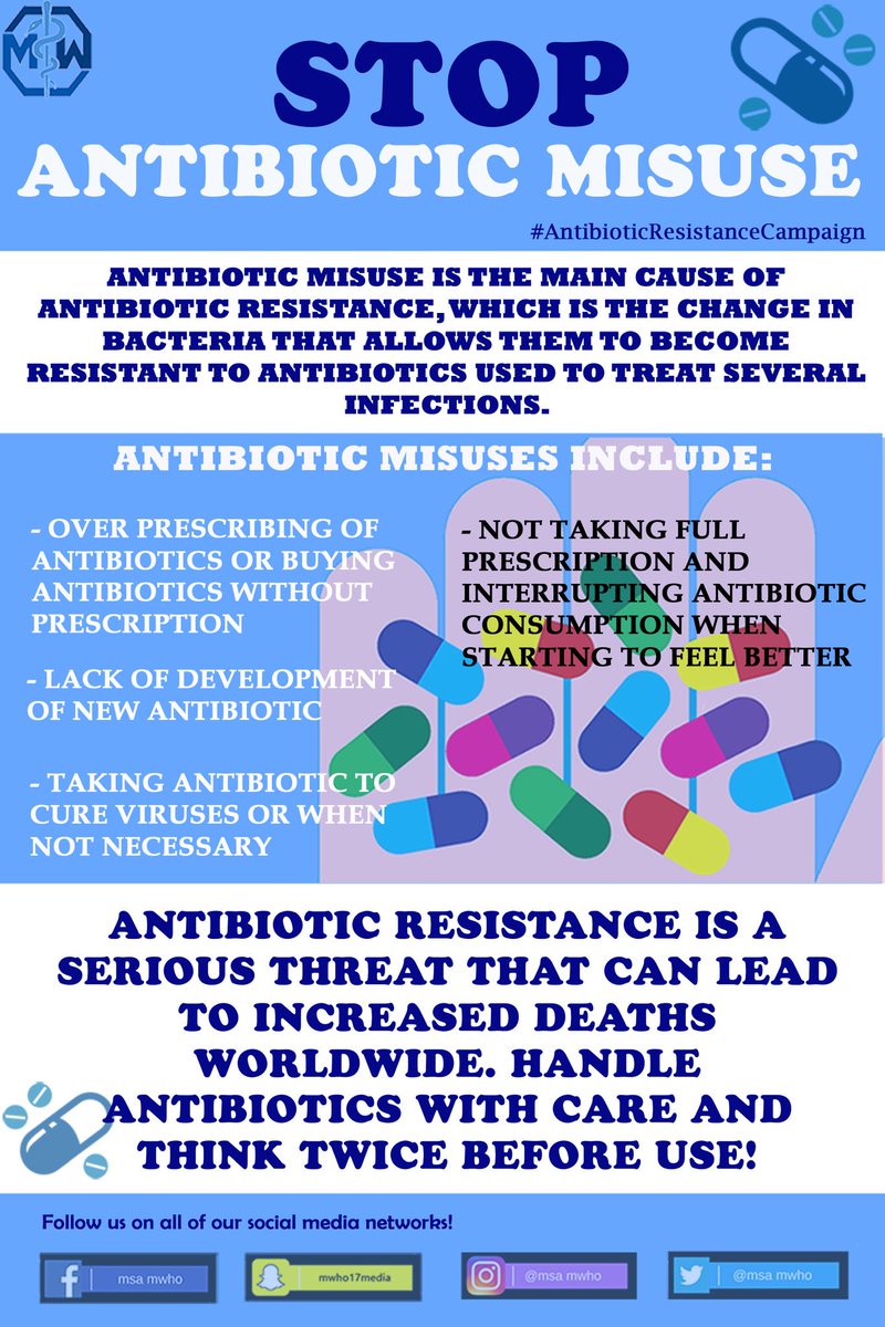 msamwho's tweet photo. Widespread use of antibiotics promotes antibiotic resistance. Smart use of antibiotics is the key to success. STOP misuse of antibiotics. https://t.co/eNrQSH4rSG