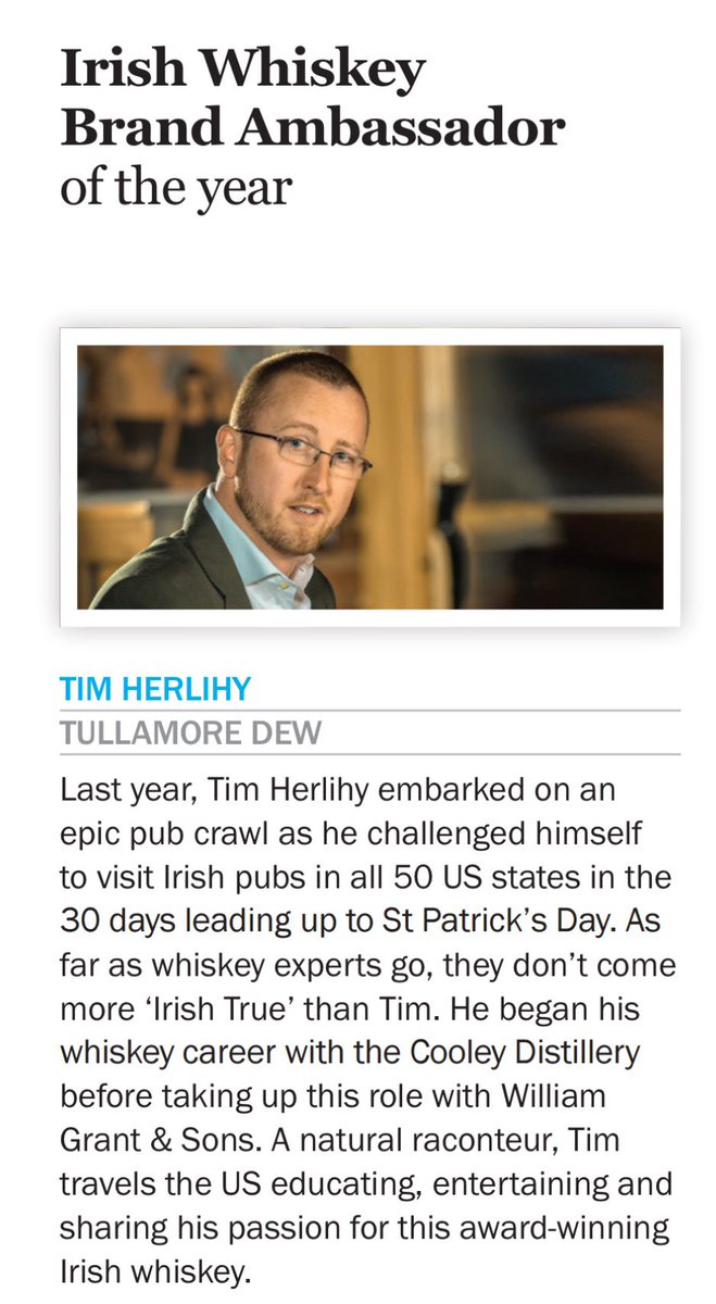 Whisky_Magazine's tweet photo. Irish Whiskey Brand Ambassador of the Year is…Tim Herlihy, @TullamoreDEW #WhiskyMagAwards https://t.co/Q4YTineMAW
