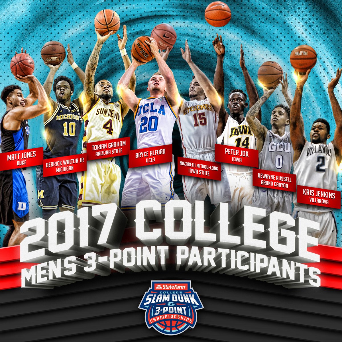 CollegeSLAM's tweet photo. The Men's College 3-Point Championships field is set! Watch College Basketball's top shooters in action tonight at 10 p.m. ET on @espn. https://t.co/4uhmnYGCGq