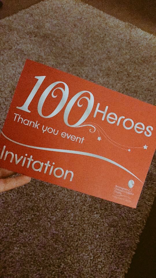 HannahFlexE's tweet photo. Invitation to the 100 Heroes event &amp; our name on a plague at Birmingham Children's Hosiptal. #TeamNoah #BCH 🎈❤️ https://t.co/RmjkLBi8Au