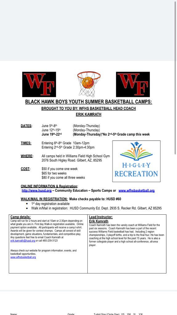 Check out the WF 2nd-8th grade summer youth basketball camps. Go to wfhsbasketball.org to view the full flyer.