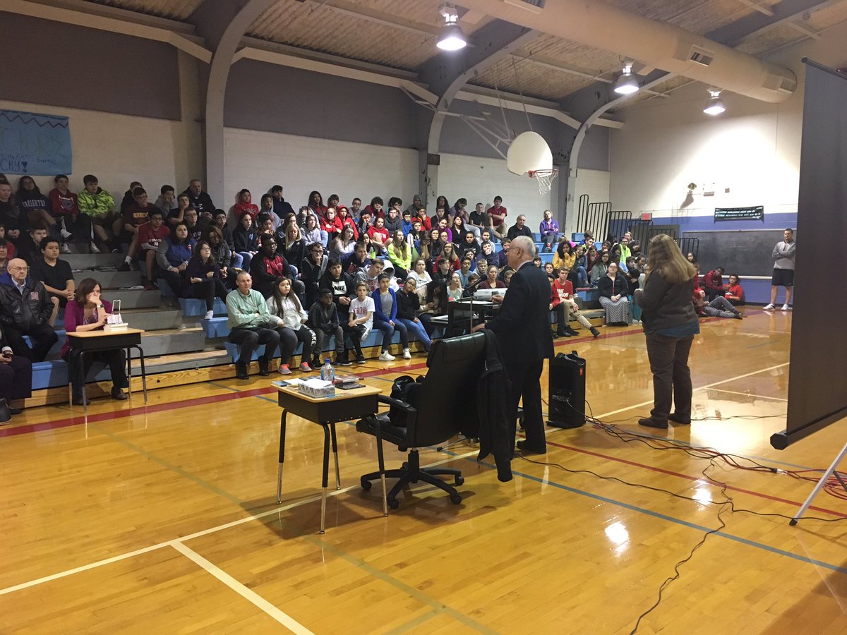 RalstonMS's tweet photo. Big @RalstonMS thank you to Robbie Weissman from the @IHENEORG for his Holocaust survuvor presentation to our 8th grade students https://t.co/9bc9Q06S2N