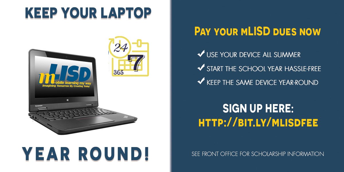 LeanderISD's tweet image. The payment window is now open to keep your #mLISD device all summer long! Stay connected: bit.ly/mlisdfee