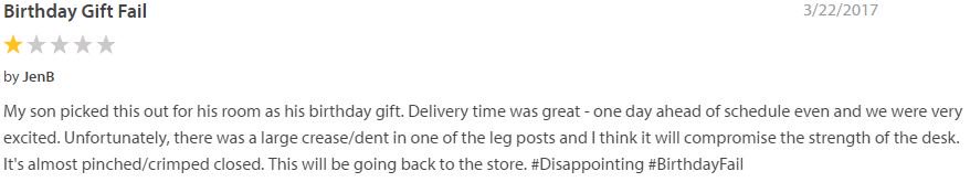 HugoIsTheOne's tweet image. People are putting hashtags in online product reviews now 🤔#Disappointing #BirthdayFail