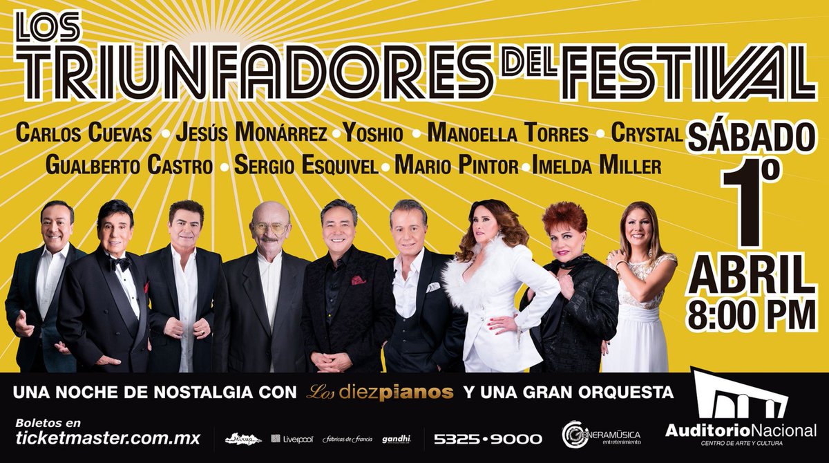 GeneraMusica's tweet photo. Comprar HOY tus boletos para el concierto: Los Triunfadores del Festival | 1º de Abril | @AuditorioMx #Jueves2x1 https://t.co/90FIpixmNV https://t.co/SRHMYsM32x
