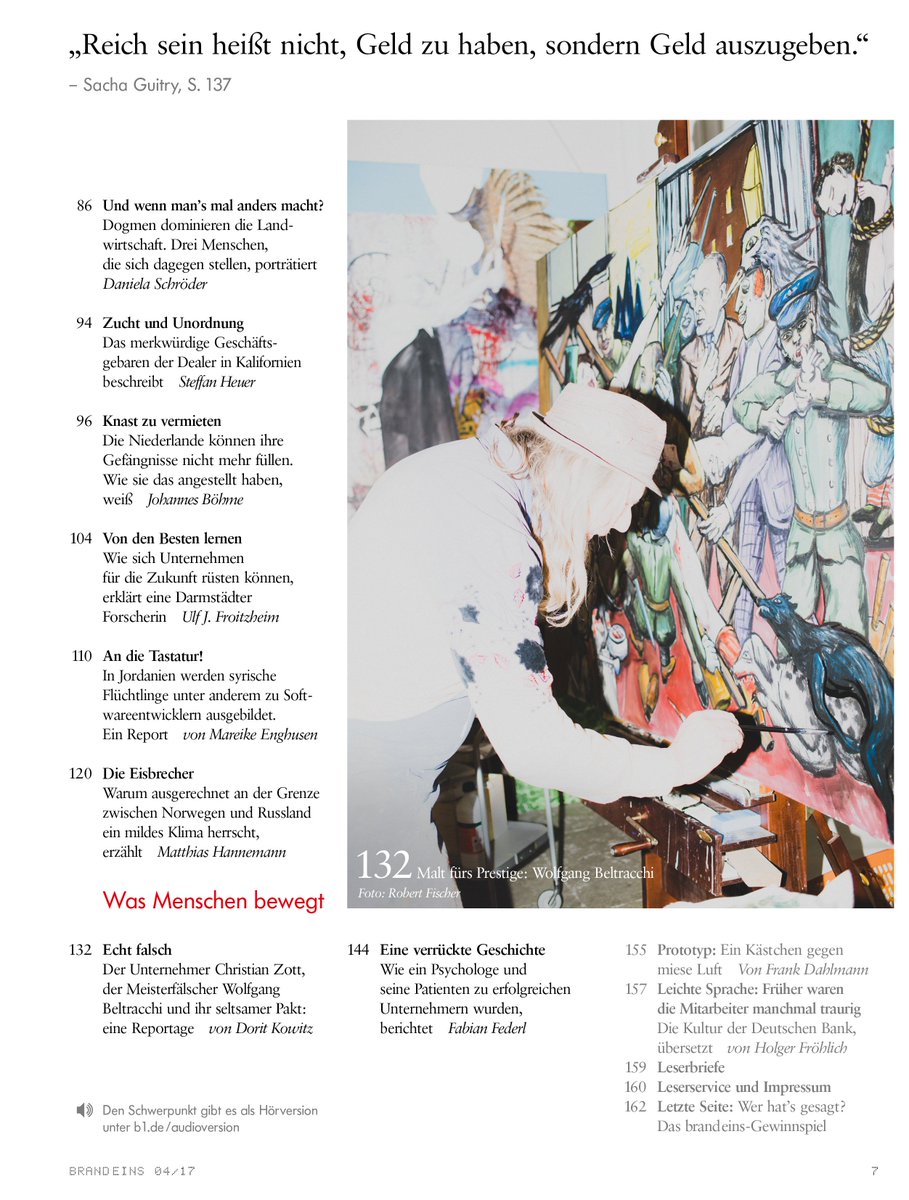 brand eins Ausgabe 4 / 2017 
Schwerpunkt: Mut
Ab Freitag am Kiosk! 
Aus dem Inhalt: