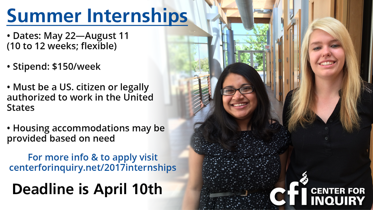 center4inquiry's tweet photo. Do you have a passion for science, humanism, &amp; skepticism? Then an internship with CFI might be for you! Learn more: https://t.co/au3PiyBrlE https://t.co/AgzEgh23fC