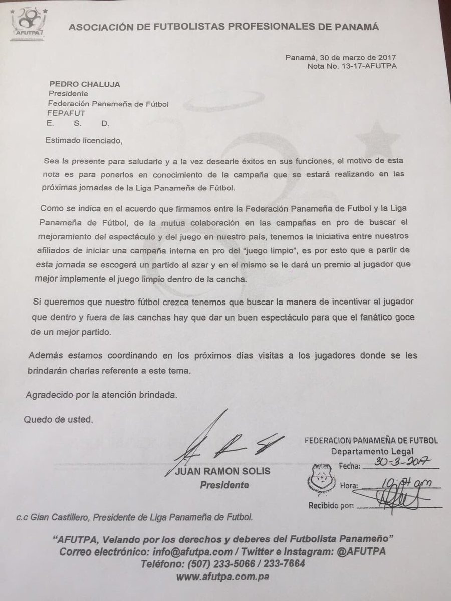 Estos fueron los documentos presentados a <a href="/fepafut/">FEPAFUT</a> para impulsar y promover las campañas del "No Al Racismo", y del "Juego Limpio".
