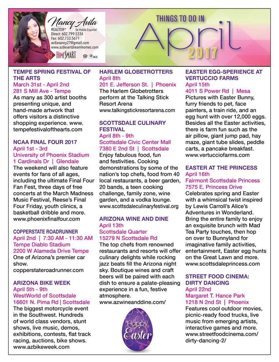 avilanancy27's tweet image. Make sure you enjoy some events before summer comes around.  Local events in April.   #aprilevents #valleyevents #AZspring #Yourrealtor