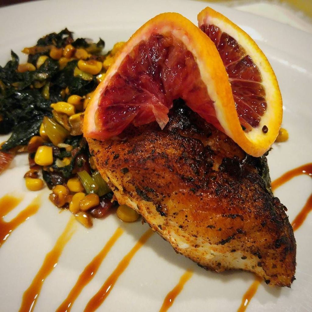 beastbarrel's tweet photo. Blackened Black Grouper, grilled chard succotash, blood orange gastrique. #marketcatch #local #cha #chaeats #northshore #gastrosmokehouse https://t.co/0lwSe3YvwE