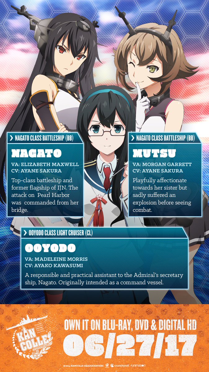 We're unveiling more of the English cast for Kancolle! Meet Nagato class  BBs Nagato and Mutsu, the helpful Ooyodo, \u0026 elegant beauty Yamato!, image size:675x1200