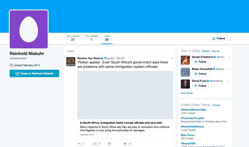 Is James Comey on Twitter under the name Reinhold Niebuhr?