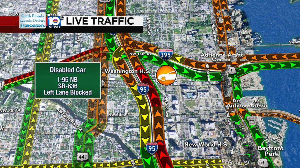DISABLED CAR: I-95 NB & SR-836. A left lane is blocked. #TRAFFIC #MIAMI https://t.co/5yncwATrby