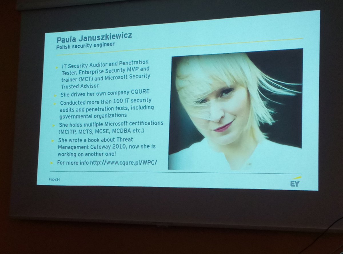 bug_sylvia's tweet photo. About @PaulaCqure (Women in InfoSec pres.) during @WiTPoland meeting at @EY_GDSCareers #geekweekwro https://t.co/grXeKbh7ye