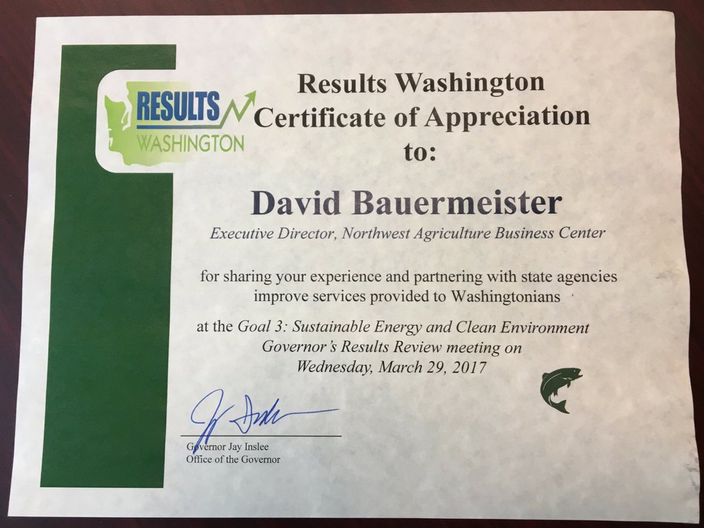 NABC's Executive Director, David Bauermeister, and others met w/Governor Inslee &amp; discussed how they save &amp; increase farm cropland in W.WA