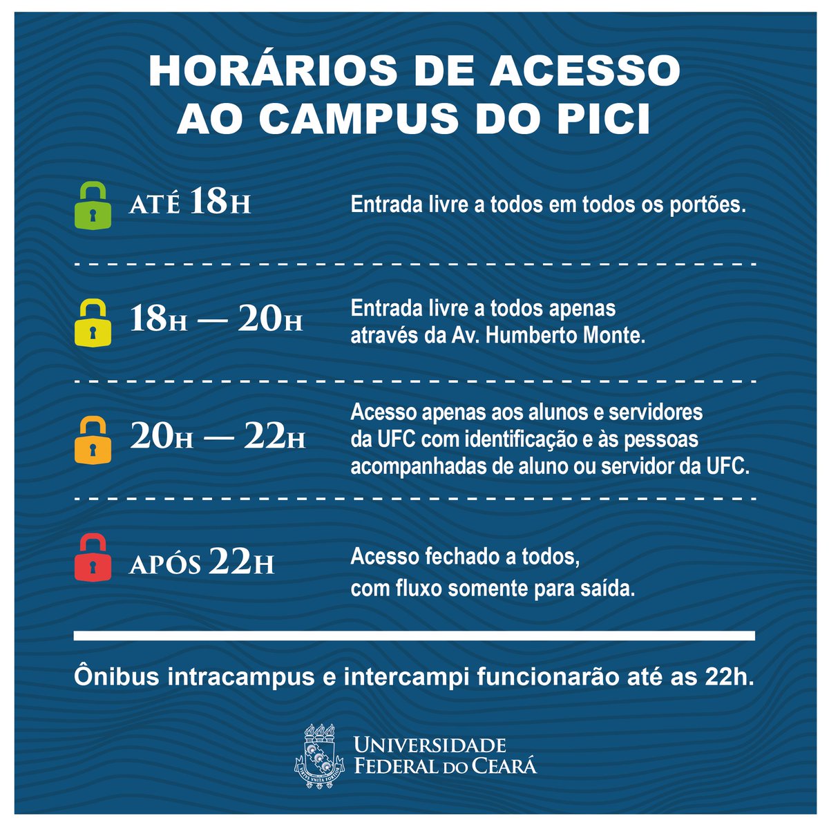 FestivalUFC's tweet photo. ATENÇÃO: UFC esclarece regras de acesso ao Campus do Pici durante shows noturnos do Festival UFC de Cultura. https://t.co/AEFYkVkh5F https://t.co/zXvL0Vk4Gk