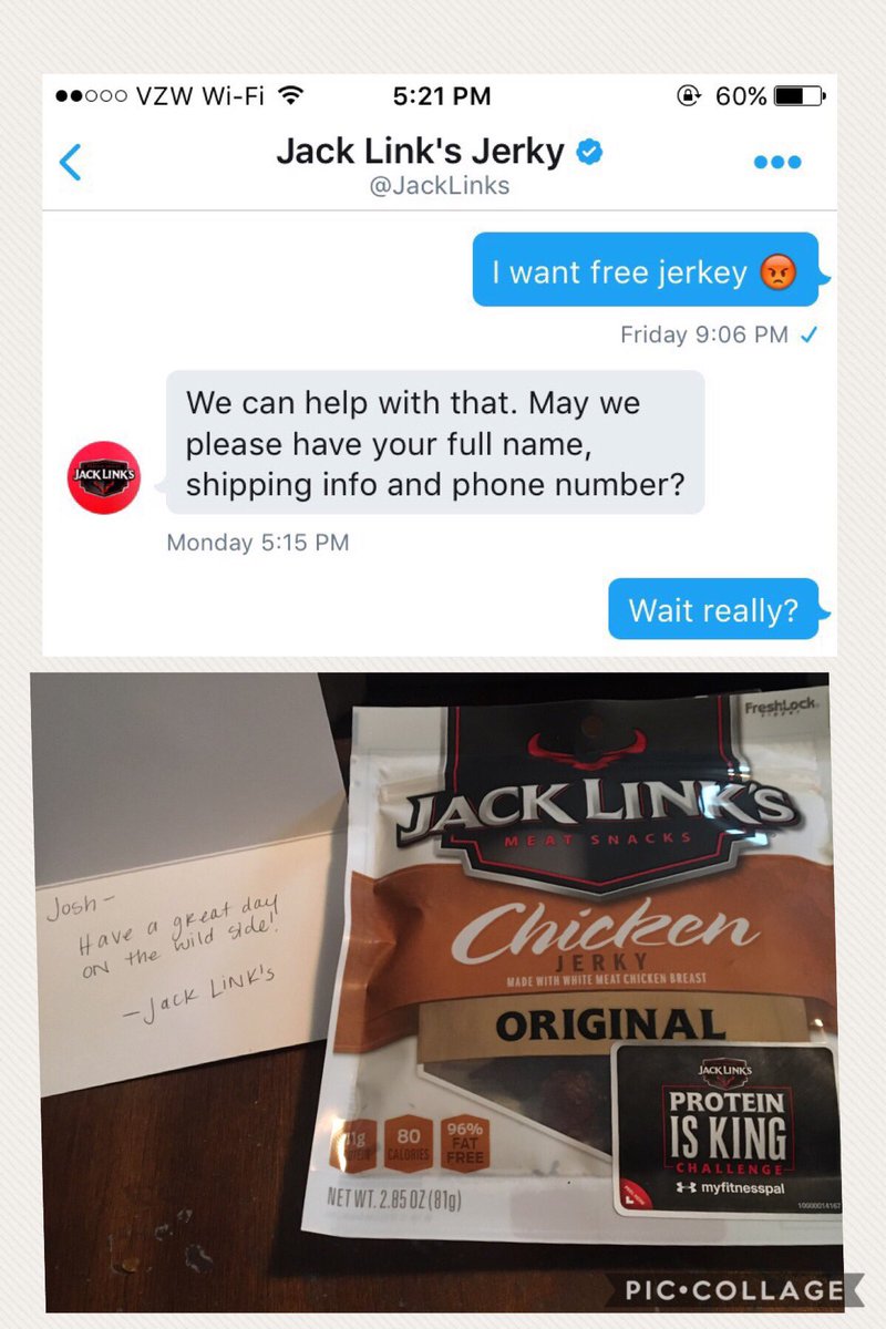 joshunangst's tweet photo. Well I honestly can't believe this worked, but thank you @JackLinks for the free Chicken Jerky. #FeedYourWildSide https://t.co/cKwPPAT5nY