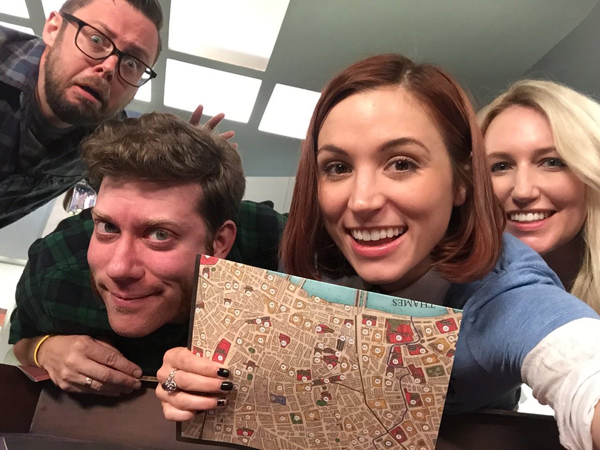 gamethegameshow's tweet photo. About to investigate London playing #SherlockHolmesConsultingDectective with @BoardofPlaying @erikbeck @Hydra_Lord @thebeccascott https://t.co/VLYVOHfw7d