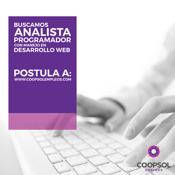 CoopsolEmpleos's tweet photo. Oportunidad de #trabajo, se requiere: Analista Programador para el Área de Marketing.
Postula aquí: https://t.co/rGcHYdjMnu https://t.co/Z2aQ7MX1oY