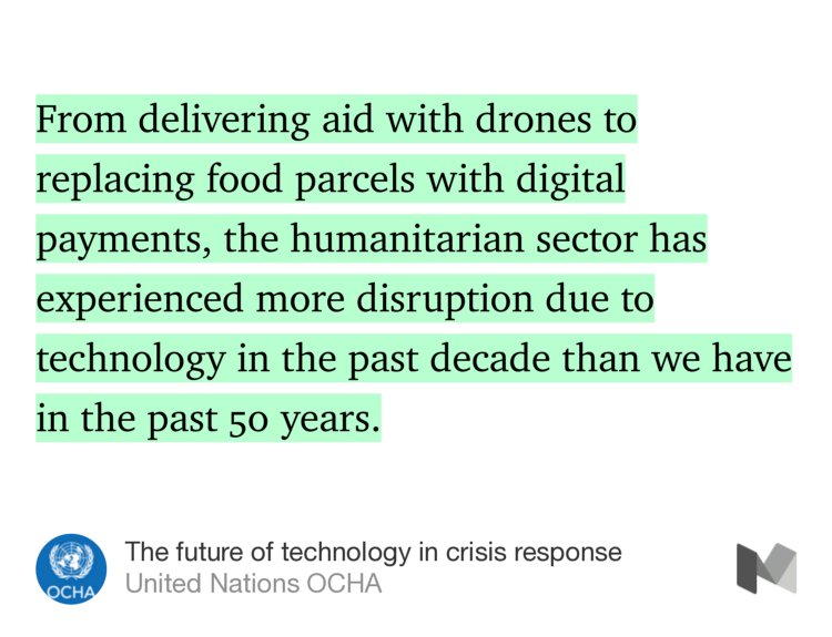 UN's tweet photo. 8 ways that technology is reshaping the future of humanitarian response – @UNOCHA https://t.co/0aOYryN4Gn https://t.co/jSauFs4aYe