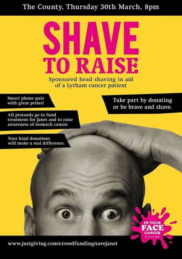ScottyCardle's tweet photo. Great night at @TheCountyLytham with Team @RugerLytham...
Sponsored Head Shaving for a Lytham Cancer Patient! #SaveJanet 👌🏼 https://t.co/lwQQNE7tHE
