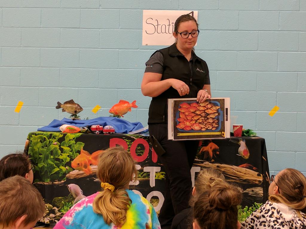 battleriver's tweet photo. Another great lesson at Explore More from @AB_EP- don't flush dead fish down the toilet! It can spread disease to our native fish. https://t.co/k4V9o5Elud