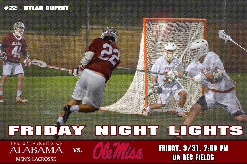 AlabamaLax's tweet photo. Come out and watch your favorite high school heroes do sports against @OleMiss_Lax tomorrow night https://t.co/bsnzRzxPON