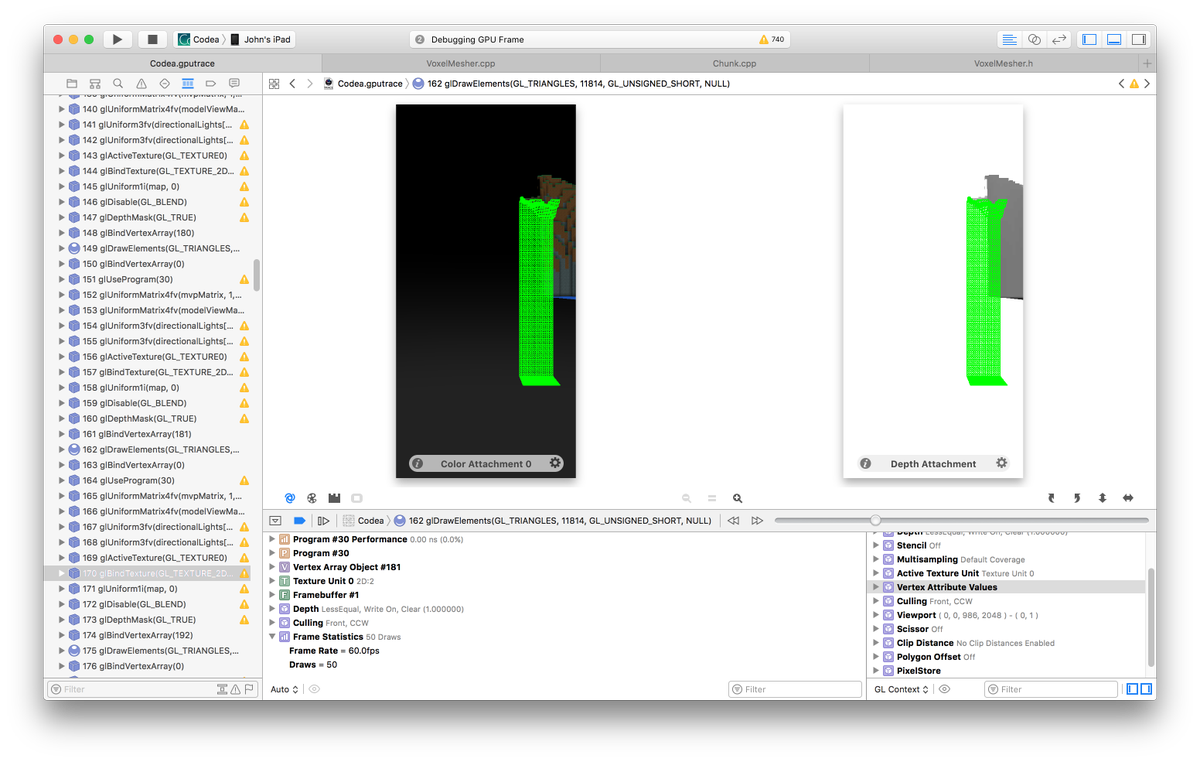 johntwolives's tweet image. The Xcode GPU frame debugger is awesome! You can step each drawcall and see exactly what's happening. #Codea