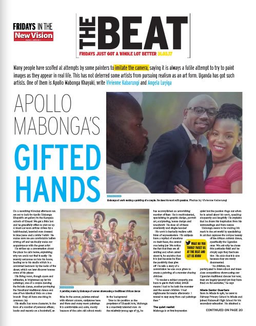 VisionGroup's tweet image. APOLLO MABONGA'S GIFTED HANDS: Apollo Mabonga gives paintings life
(Details in THE BEAT)

Get @newvisionwire #EPAPER bit.ly/2dEKwRD