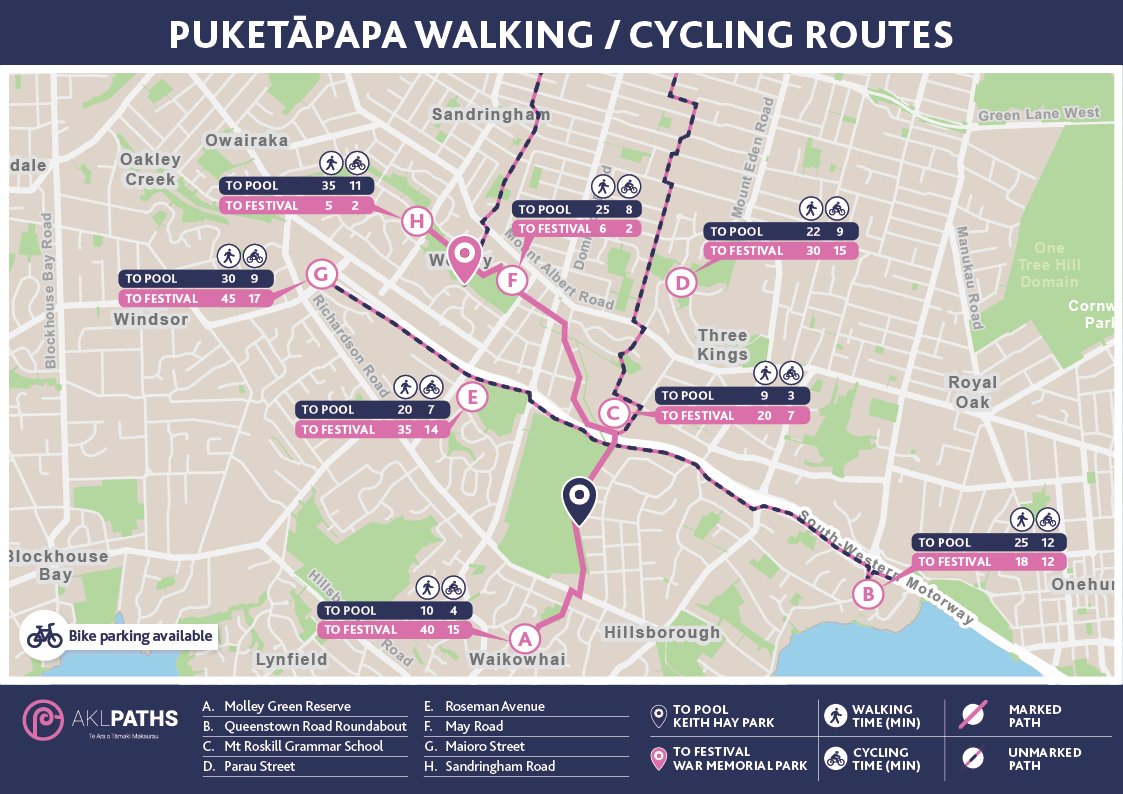 AklCouncil's tweet photo. Follow Puketāpapa's pink path to the International Cultural Festival this weekend! https://t.co/ZOYtsSXzih #aklpaths https://t.co/1EoFBgQu55