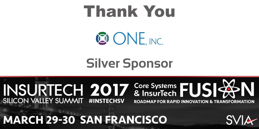 SVIAccelerator's tweet photo. Thank You to @OneIncSystems | Silver Sponsor of The #InsTechSV 2017 Summit #CoreSystems &amp; #InsurTech Fusion https://t.co/SdQ03MmpAA
