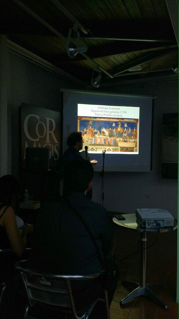 CDOVenezuela's tweet photo. En el encuentro con el Embajador Silvio Mignano "El Bien común y el arte de Lorenzetti" en el @IICdeCaracas #CorMagis https://t.co/KSU2fp3T33