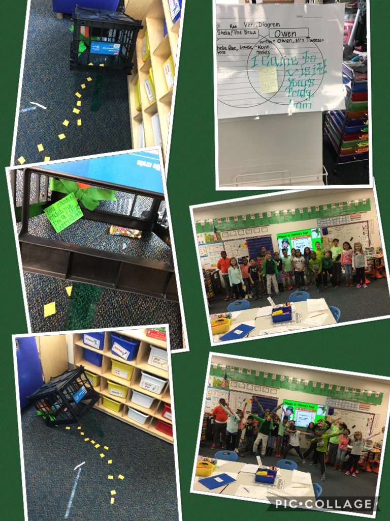 ZielinskiGrade2's tweet photo. We had a leprechaun make a visit after reading our creative writing pieces on "How  https://t.co/rSh3mDsdPl https://t.co/RZO5LFj7o0