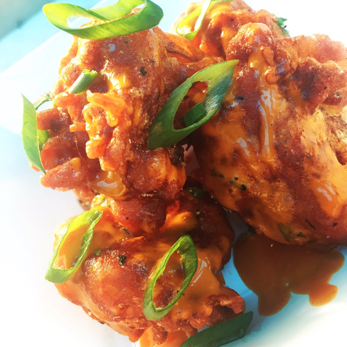 introducing our crispy fried #vegetarian "buffalo chicken" wings made with #crispy #fried #cauliflower and buffalo sauce