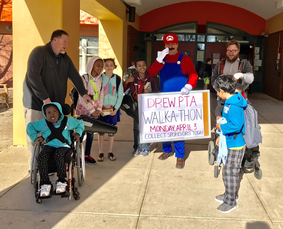 Drew PTA Walk-A-Thon!  Donate now to benefit our school/community!  MARIO says "get those pledge forms in" or participate for the exercise!
