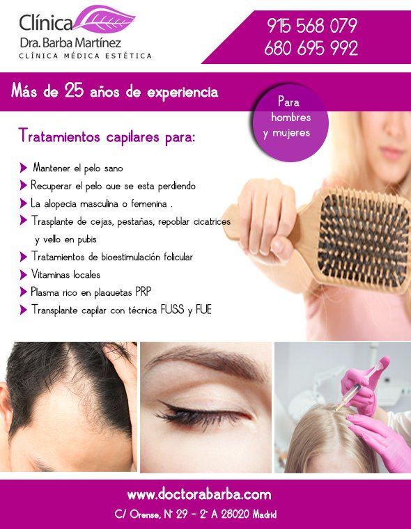 DoctoraBarba's tweet photo. Tenemos el tratamiento adecuado a su #pelo #perdidadepelo #alopecia #PRP #trasplantecapilar #injertocapilar #cejas #pestañas #vellopubico https://t.co/MFYokCOf6S